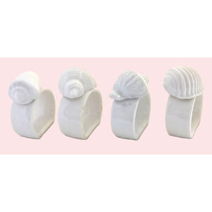 Napkin Rings-Sea Shells-Ceramic-White-Set of Four